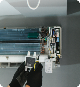 Inside of an airconditioning unit being repaired