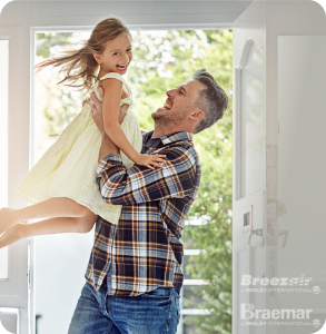 Family enjoying evaporative cooling at home